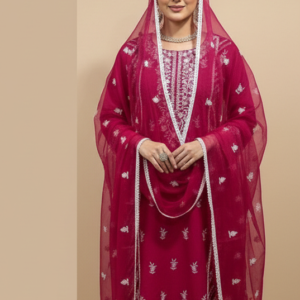 rani pink kurta set with lace work