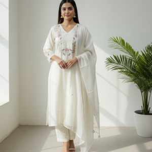 off white chanderi 3pc set