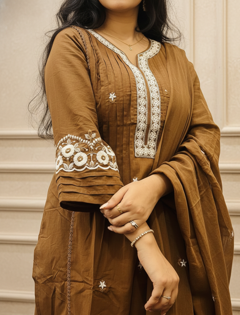 brown mulmul cotton dupatta set brown mulmul cotton dupatta set