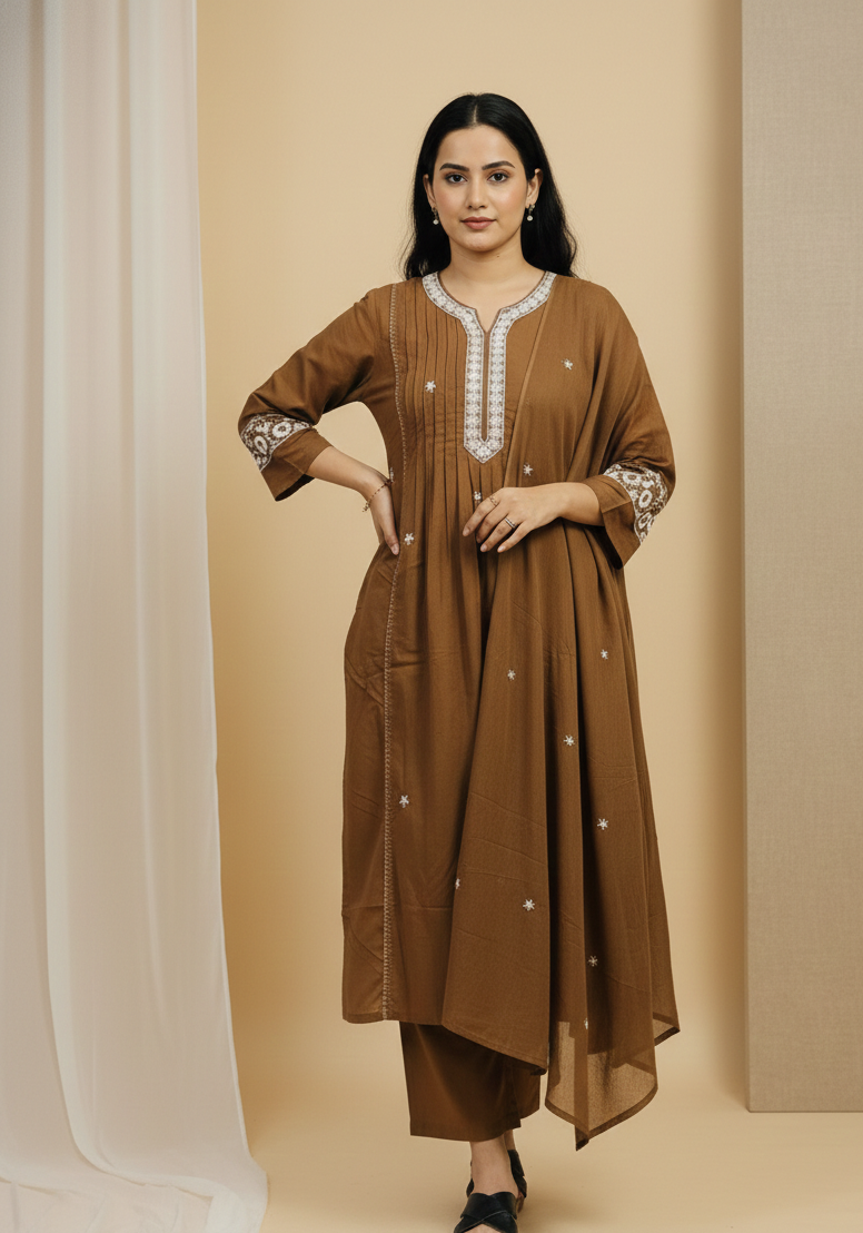 brown mulmul cotton dupatta set brown mulmul cotton dupatta set