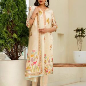 beige paradise embroidered suit set