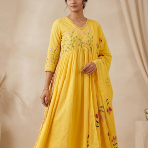 Home butter yellow dupatta set