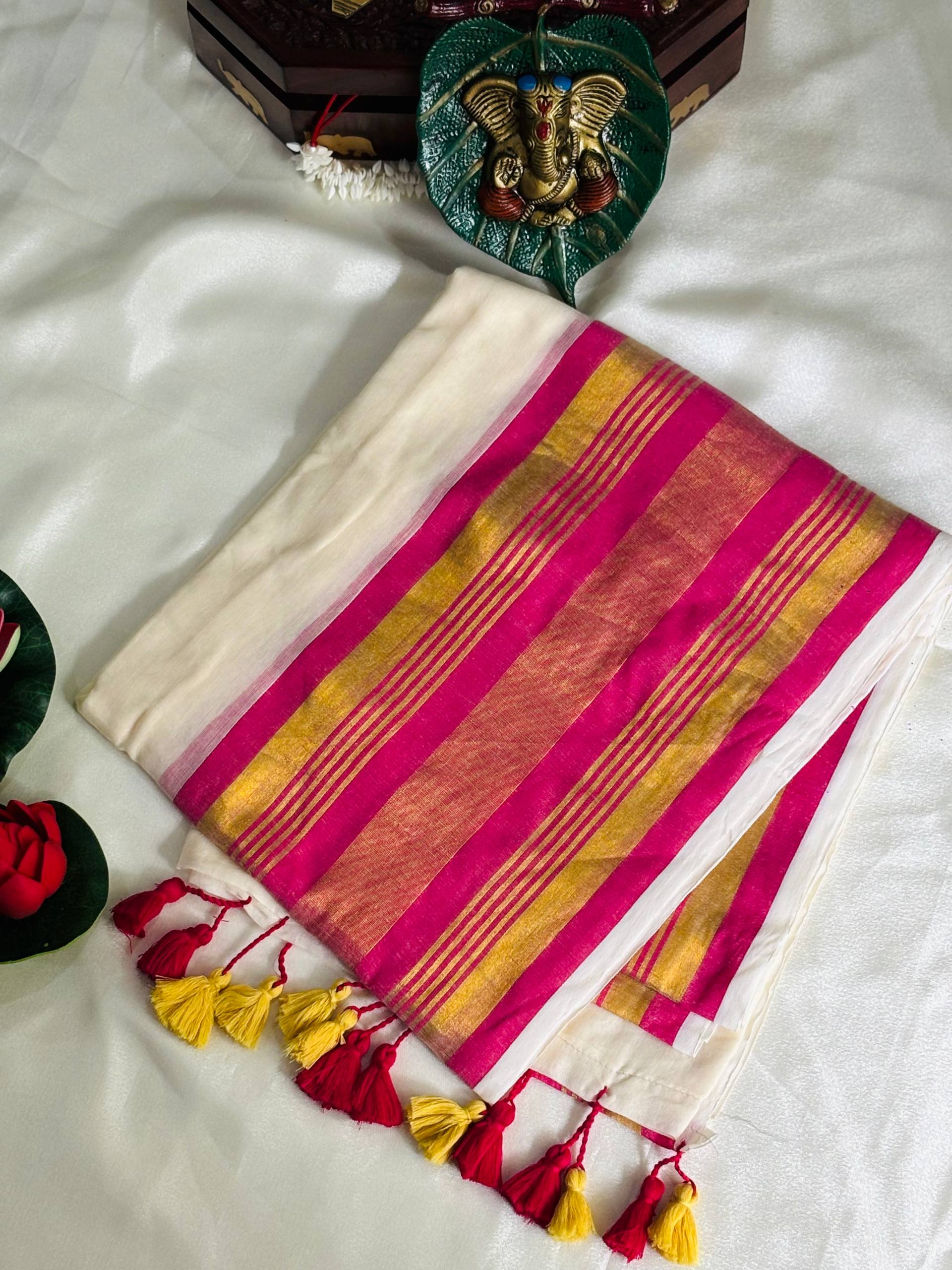 pink and gold mulcotton onam saree pink and gold mulcotton onam saree