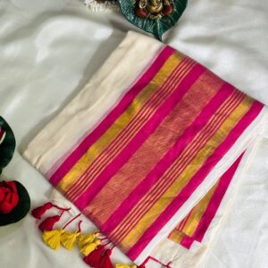 New Arrivals pink and gold mulcotton onam saree