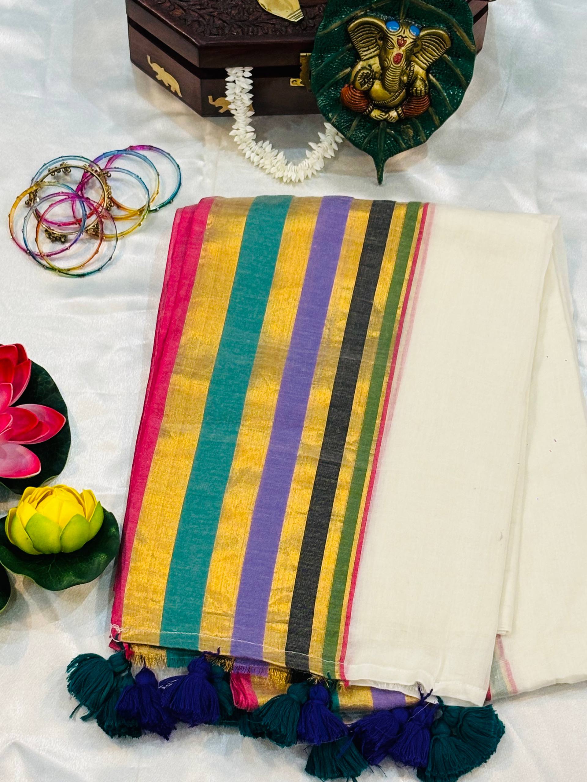 multi coloured mulcotton saree multi coloured mulcotton saree