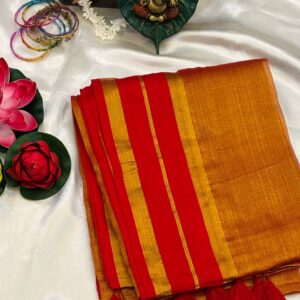 tissue mul cotton saree with red border
