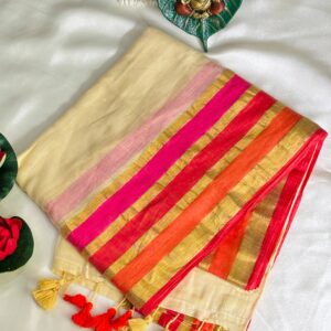 pink and gold mulcotton onam saree