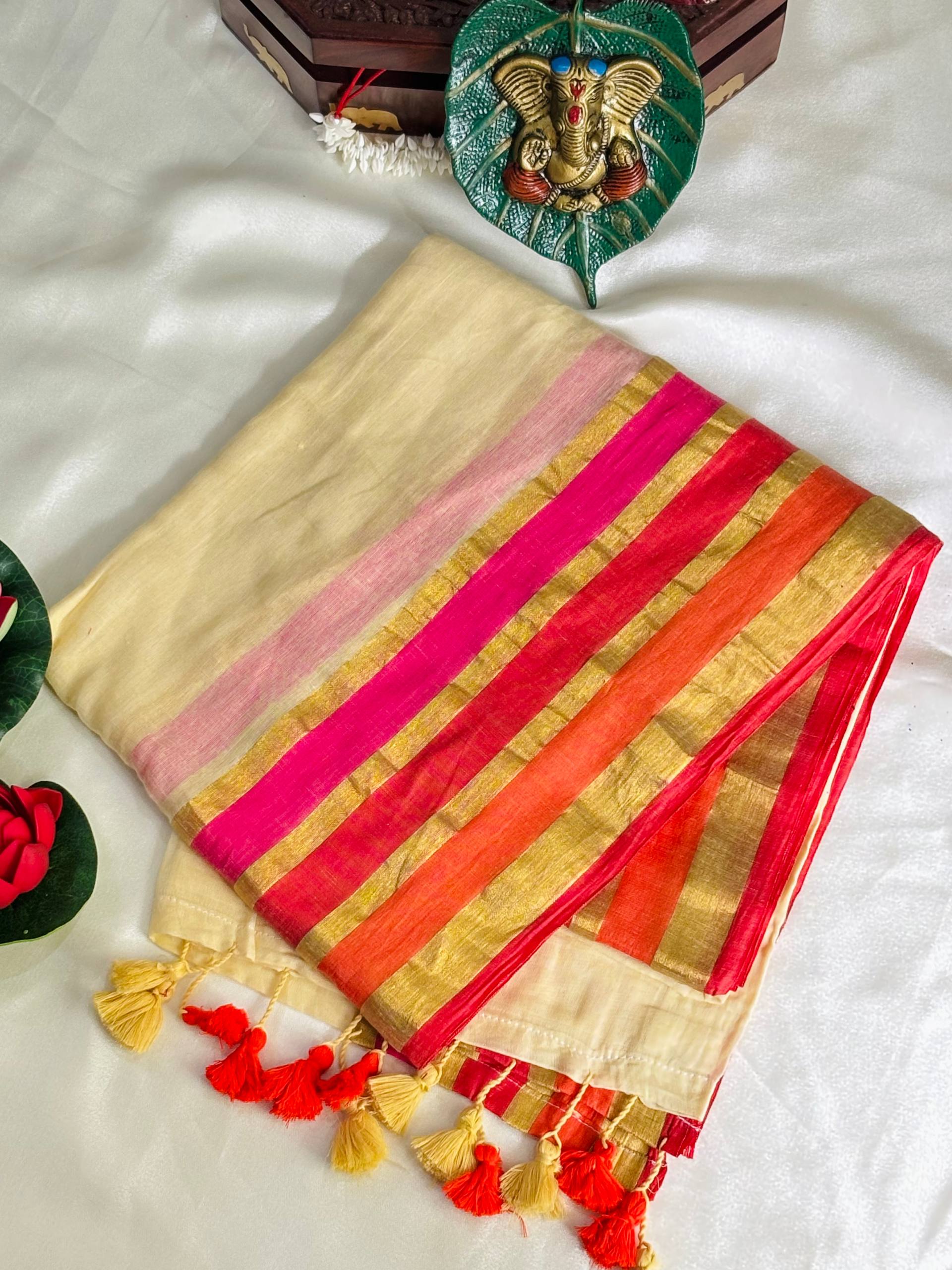 pink and gold mulcotton onam saree pink and gold mulcotton onam saree
