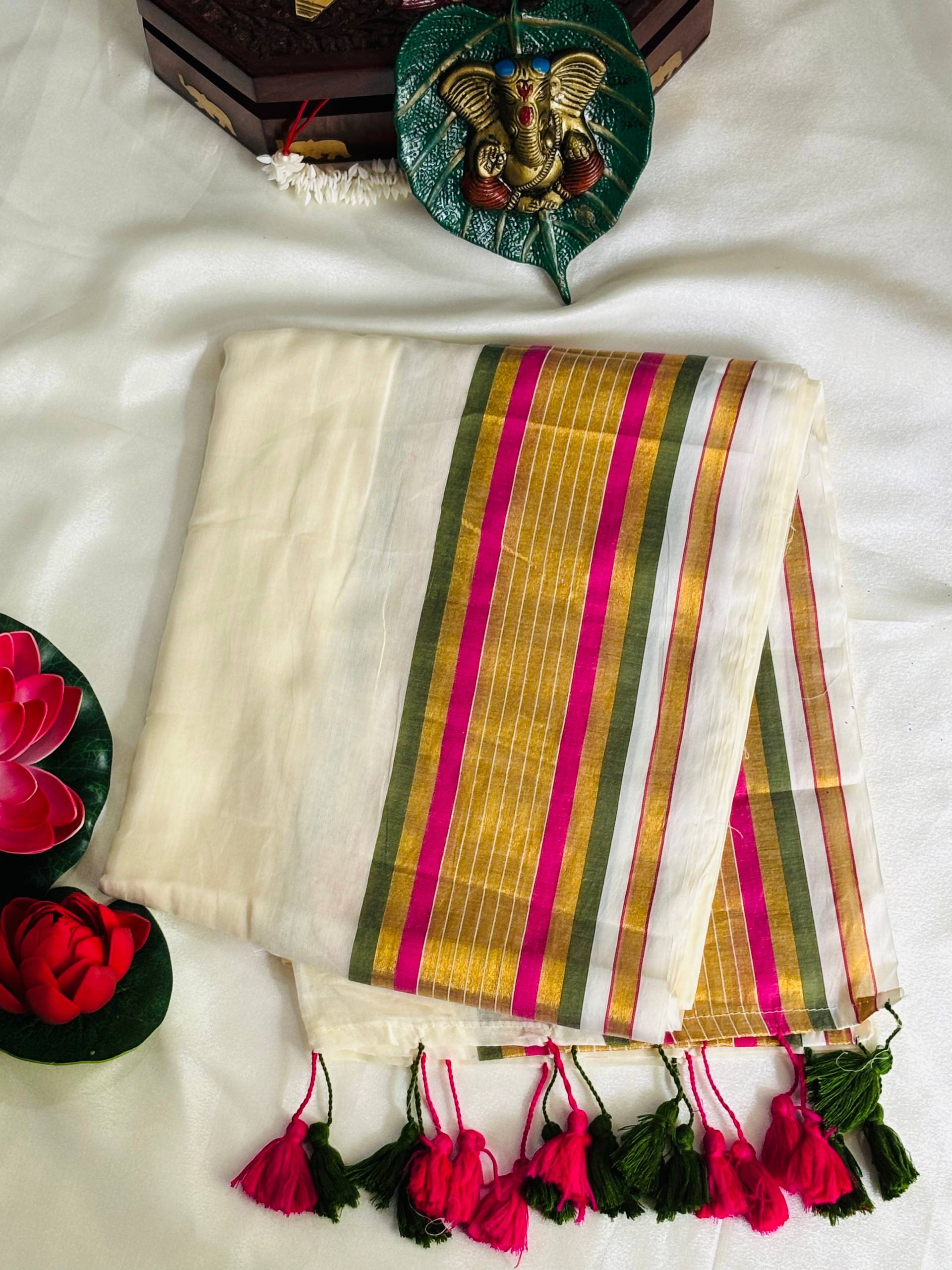 pink and gold mulcotton onam saree pink and gold mulcotton onam saree