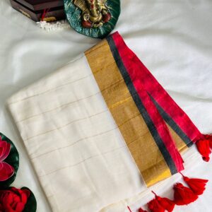 pink and gold mulcotton onam saree