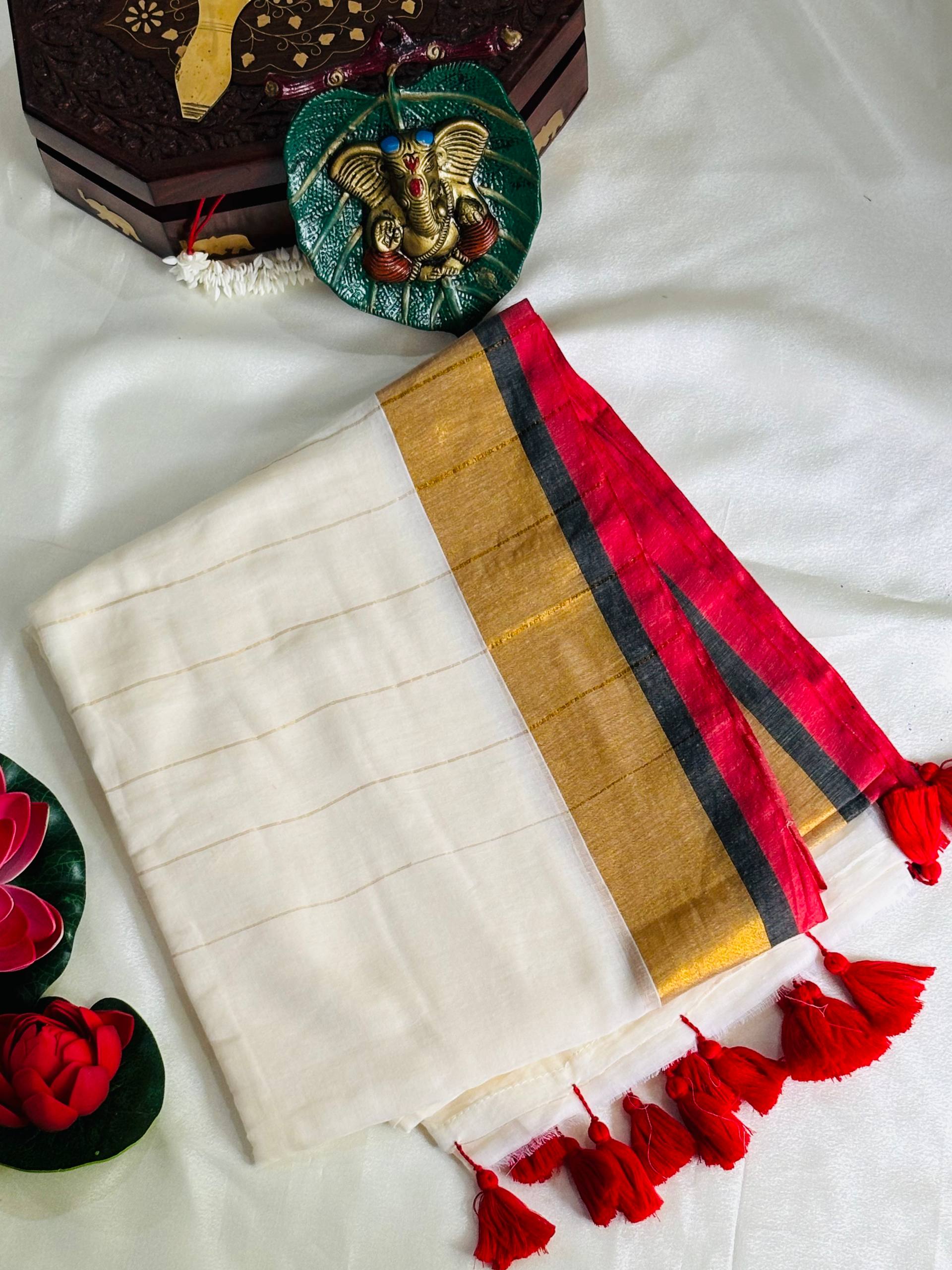 pink and gold mulcotton onam saree pink and gold mulcotton onam saree