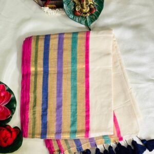 pink and gold mulcotton onam saree