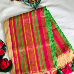 pink and gold mulcotton onam saree