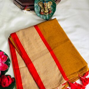 pink and gold mulcotton onam saree
